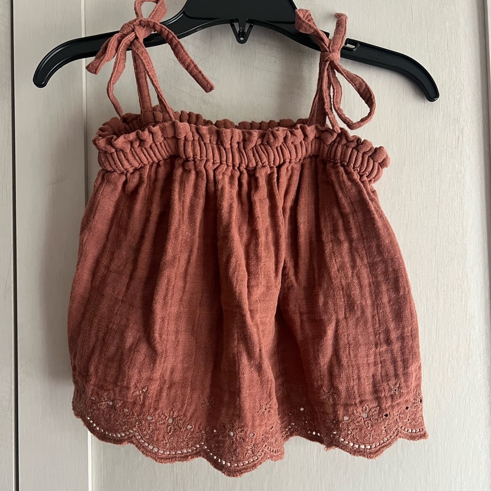 Jamie Kay Rust Sleeveless Top with Eyelet Scalloped Hem